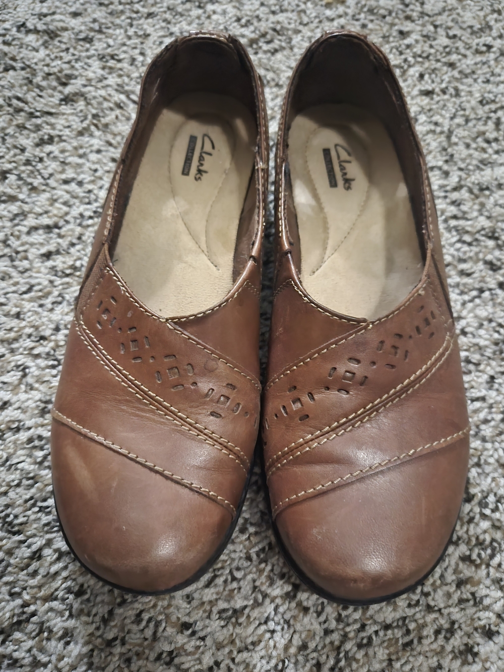 Clarks Women's Cognac Leather Slip-On Loafers